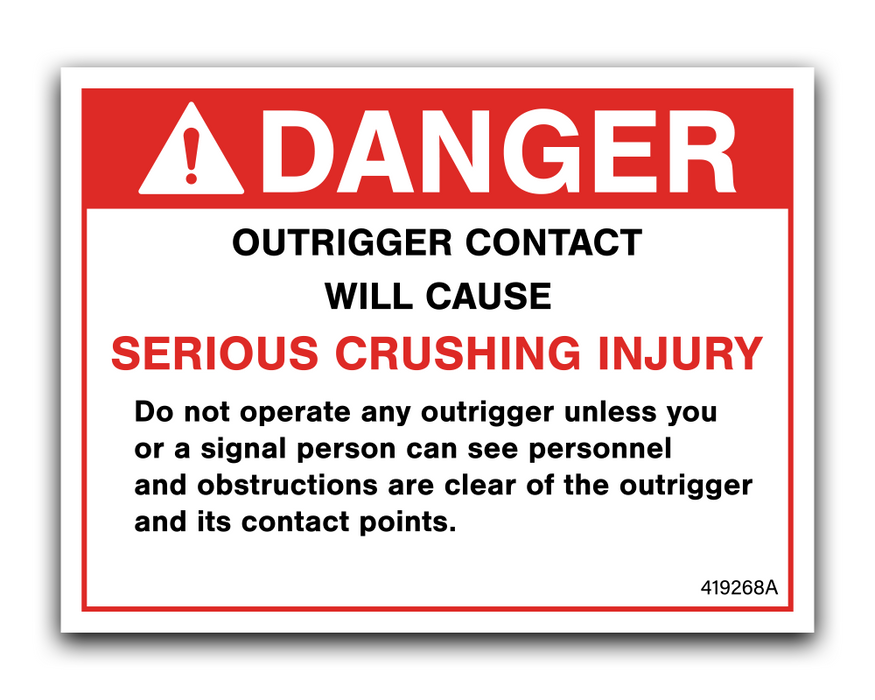 DANGER - OUTRIGGER CONTACT